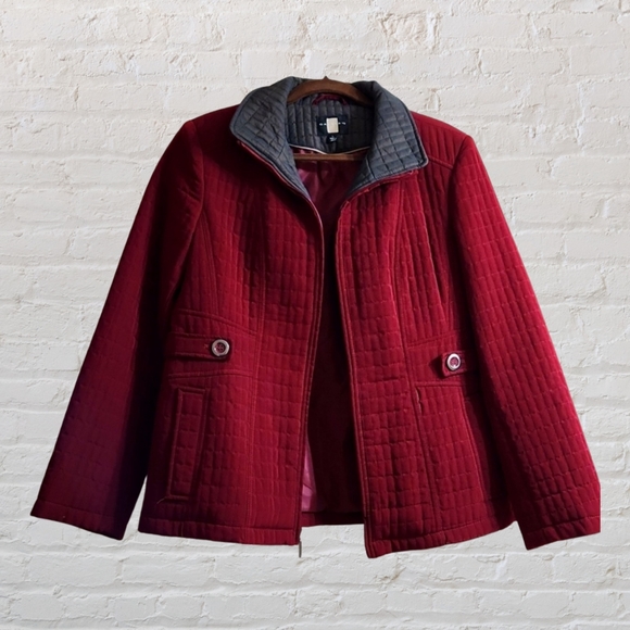 Gallery Jackets & Blazers - Gallery, Womens, Quilted Zip Coat, Maroon, Red and Pewter